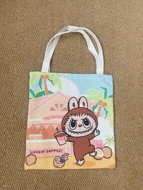 Labubu Thick Canvas Tote Bag Cute Cartoon Shopper Shoulder Bag New